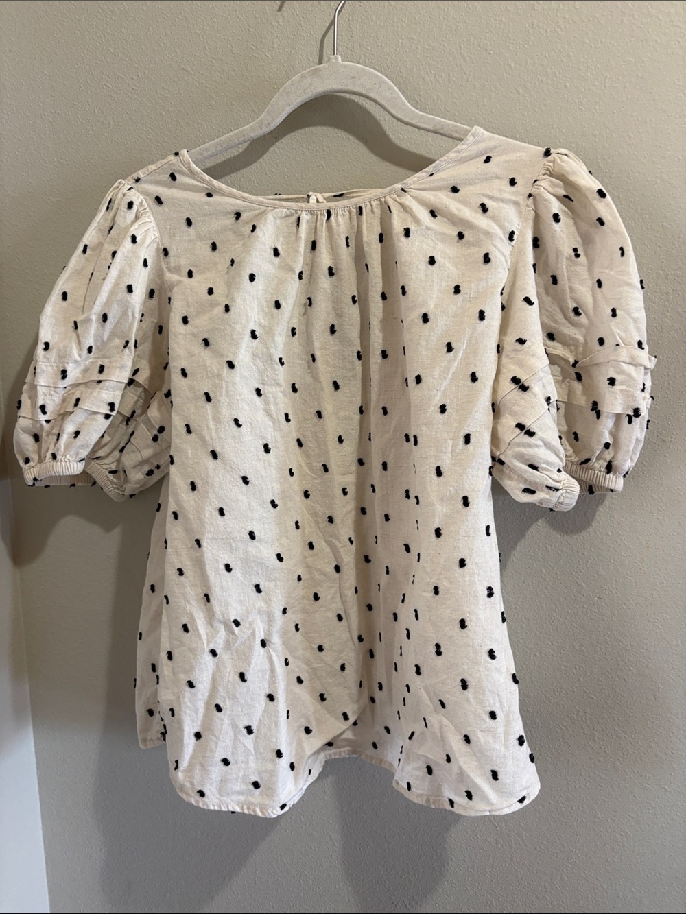 Madewell Cream Puff Sleeve Polka Dot Blouse (small)